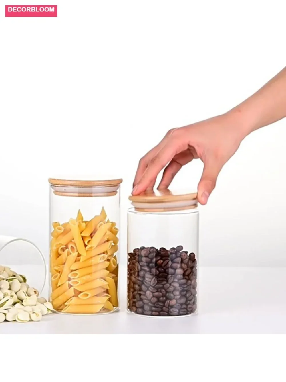 Glass Storage Jar with Airtight Wooden Lid - 25 oz Set of 2
